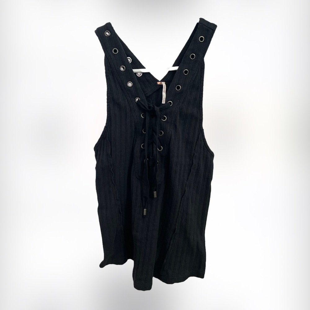 Free People Black Gingy Lace-Up Tank Top, Size M